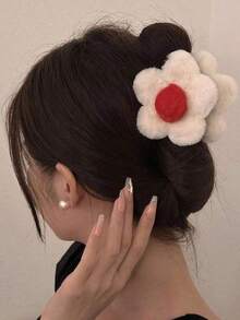 1 peça de acessório de cabelo com fecho coberto de tecido para meninas com lindas flores, presilha de cabelo para outono e inverno, acessórios de cabelo com garra para mulheres, para roupas de férias, presilhas de cabelo fofas com garra de pele, presilha de cabelo de pelúcia para inverno - multicolorido - Ver 8