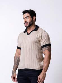 Men's Short Sleeve Polo Collar Shirt With Holes In The Knit Summer Spring Men's High Quality Casual Shirt Immediate Shipping - 米色 - 查看 2