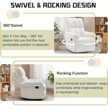 Recliner Chair, Swivel Rocker Recliner Chair Adults, Small Recliners Small Spaces, Upholstered Manual Recliner With Side Pockets, Nursery Rocking Chair Living Room, Chenille, Beige - 米色 - 查看 6