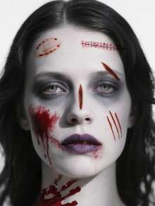 Halloween Zombie Fake Injury Tattoo Stickers 18 Sheets, Bloody Stitched Scar Blood Drip Face Body Tattoos For Horror Cosplay Party Makeup - Multicolor - View 3