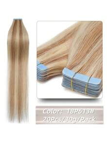 Tape In Hair Extensions Human Hair 20pcs/Pack/30g Remy Straight Invisible Tape Adhesive Hair Extensions Suitable For All People 10-24 Inches - S18/613 - View 15