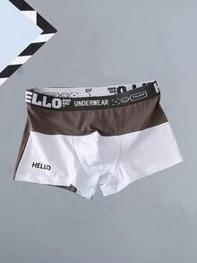 3-Pack Men's Breathable Cotton Boxer Briefs - Comfortable Fit, Color-Block Design With Letter Print, Personalized Gift For Men, Big & Tall Men's Boxers, White Men's Boxer Briefs, Loungewear, Casual Wear, Modern Silhouette, Lightweight Underwear, Stretchy Fabric, Multi-Pack Underwear, Casual Clothing