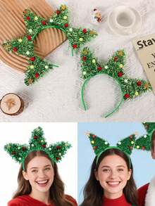 1 pieza Diadema de árbol de Navidad con lentejuelas - Diadema de plástico linda para fiestas navideñas, disfraces, decoraciones y accesorios para el cabello - Sin plumas, diadema navideña con copos de nieve y nudo para mujer, adecuada para uso diario y festividades navideñas, banda para el cabello, maquillaje, aro para el cabello, accesorios para el cabello - Multicolor - Ver 3