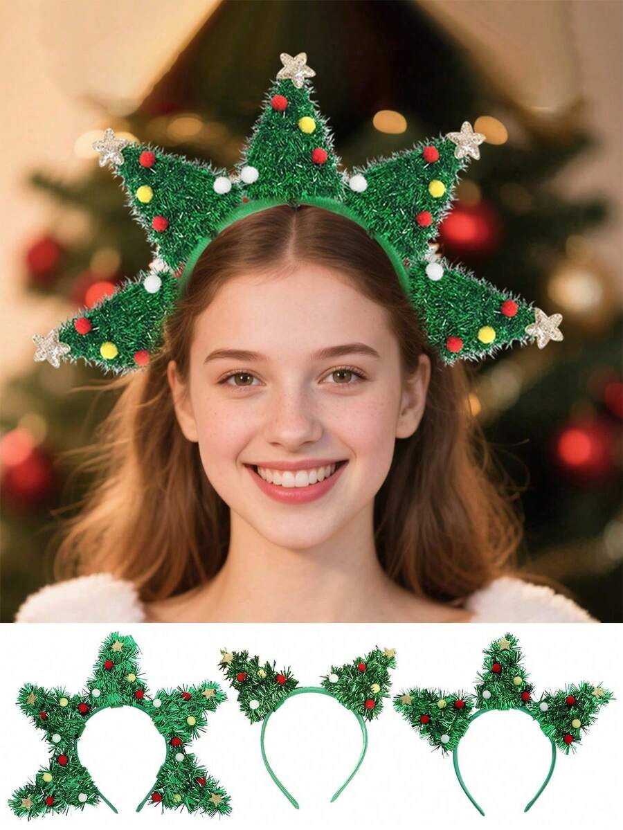 1 pieza Diadema de árbol de Navidad con lentejuelas - Diadema de plástico linda para fiestas navideñas, disfraces, decoraciones y accesorios para el cabello - Sin plumas, diadema navideña con copos de nieve y nudo para mujer, adecuada para uso diario y festividades navideñas, banda para el cabello, maquillaje, aro para el cabello, accesorios para el cabello - Multicolor - Ver 1