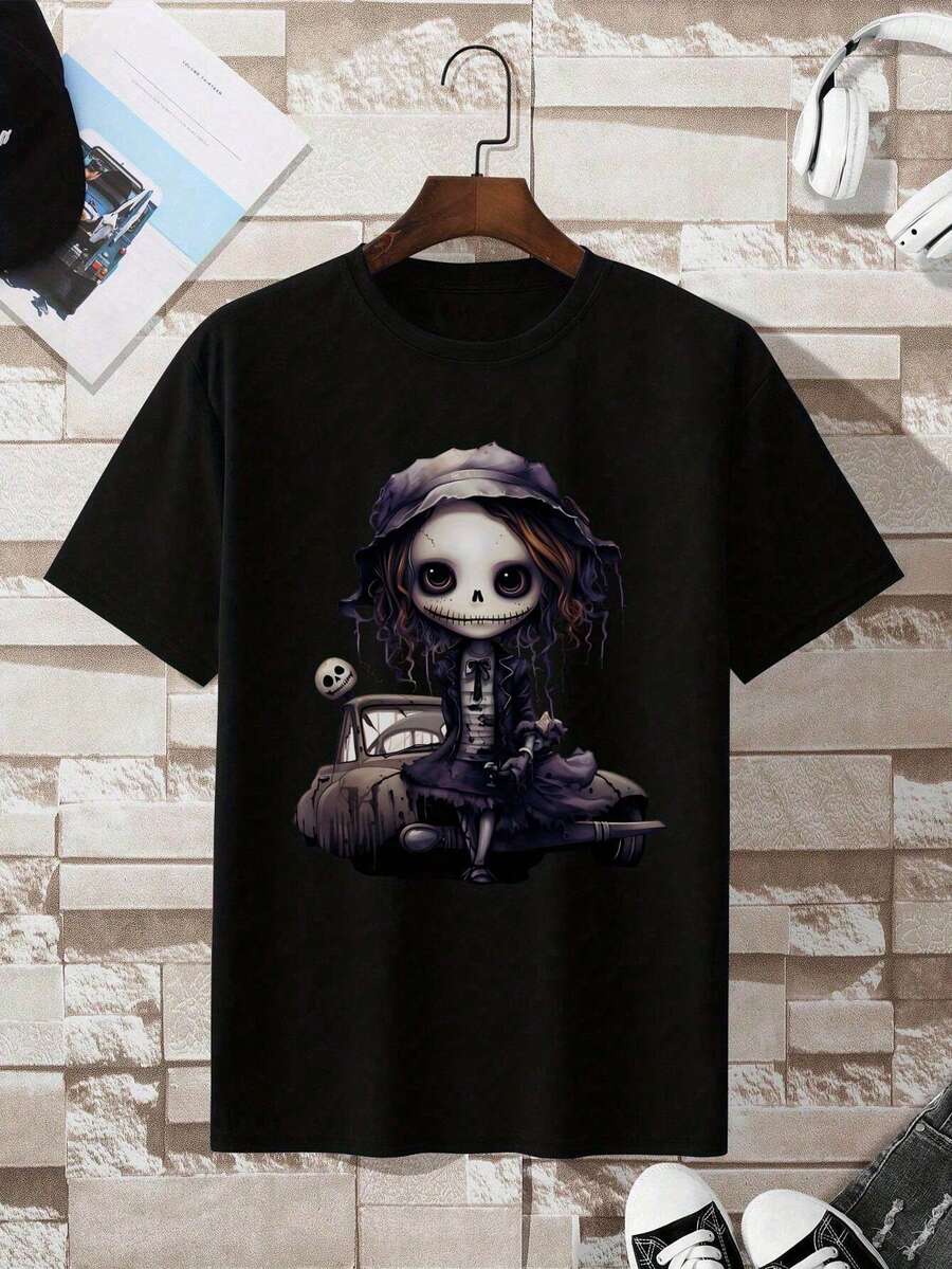 Jack Skeleton Costume, Durable Shirt, Music, Breathable Cotton Keeps You Cool And Comfortable During A Workout, Casual T-Shirt Graphic Tees, Graphic Tees, 100 Percent Cotton Shirts, Black Street Graphic Tees, Men's T-Shirt, Funny Graphic Vintage T Shirts, S-XXXL - 黑色-2 - 查看 1