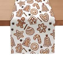 MEMNUN 1pc Merry Christmas Gingerbread Man, Gingerbread House, Candy Cane, Christmas Tree, Star, Bell, Snowflake, Heart Print Decorative Table Runner, Tablecloth, Christmas Decor, Table Decor, Home Decor, Kitchen Decor, Table Cloth Rectangle, Suitable For Kitchen, Dining Table, Home Party Decoration, Gift - Multicolor - View 3