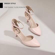 Women's IN3 D'Orsay Pumps Low Kitten Heels For Women Dress Shoes Pointed Closed Toe Wedding Bride Ankle Strap Dressy Silver Black Nude White Gold Heels For Women-2025 - 裸體專利 - 查看 10