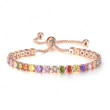1Pc European And American Style Colorful  Bracelet For Women Full Diamond Crystal Tennis Bracelet - Kiểu 1-Vàng hồng - Xem 3
