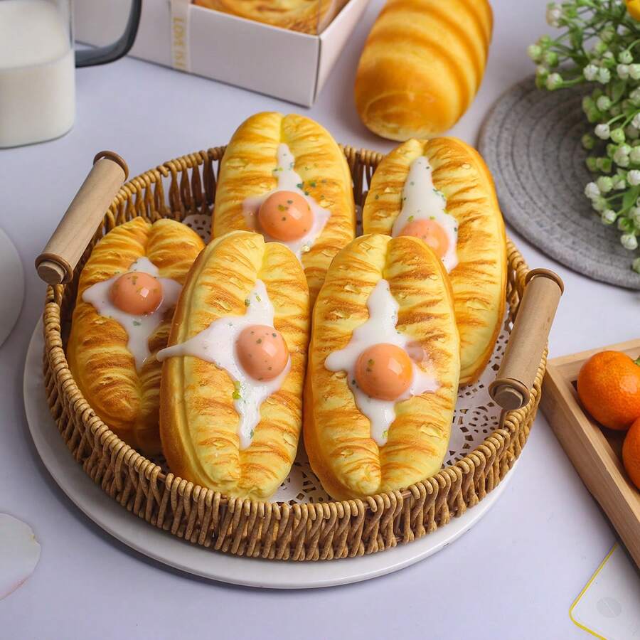 1 mô hình bánh mì, trứng, bánh mì que đàn hồi chậm, chân thực, dùng để trang trí bánh tart, chất liệu PU mềm. - Nhiều màu - Xem 1