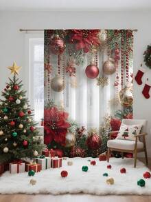 1 件圣诞礼物圣诞雪人、驯鹿、圣诞树气氛装饰薄纱窗帘，半透明但不透视薄纱窗帘板，适用于客厅和卧室、门帘、厨房窗帘、降噪、圣诞装饰窗帘板 - 米色 - 查看 8