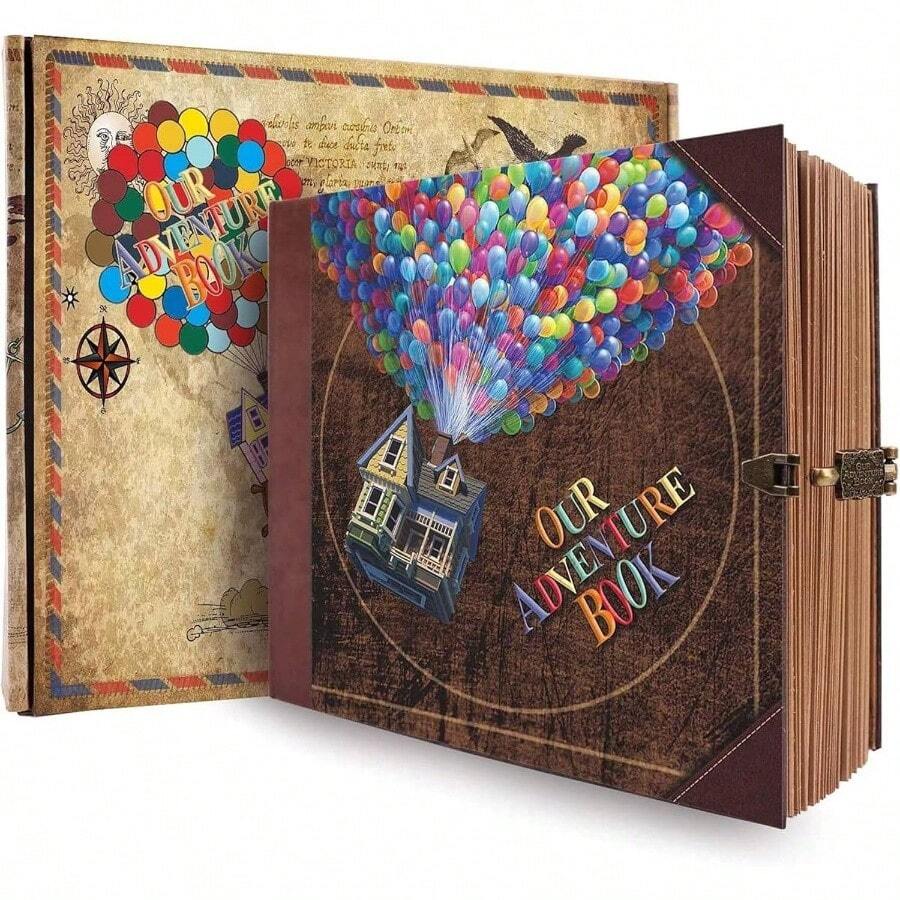 Scrapbook Photo Album Retro Style Embossed Letter Cover Travel Diary Journal Scrap Book Kit Couples, Book Anniversary Wedding - Quả bóng sách phiêu lưu - Xem 1