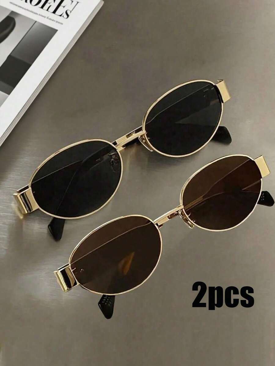 1pc/2pcs Fashion Metal Glasses Sets, Solid Color Pattern, Retro Style, Oval Frame, Suitable For Daily Use, Driving, Beach, Hiking, Party, Photography, Festivals, Great Gift, Fits Various Face Shapes, High Quality Glasses