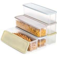2-Pack Of Refrigerator Storage And Crisper Boxes With Lids, Pasta Containers, Storage Racks, Refrigerator Pasta Storage Boxes, Stackable Kitchen Freezer, Covered Food Containers For Food Organization And Storage In Refrigerators, Freezers, Cabinets, Kitchens, Countertops, Small Freezers, Cupboards, And Closets.Clear PET Food Canister For Dry Food Like Rice, Sugar, Flour, Pasta, Cereal, Beans, Nuts Kitchen Organization, Stackable Organizers For Food,Food Storage Containers,Seasoning Jars - Trong sáng - Xem 6