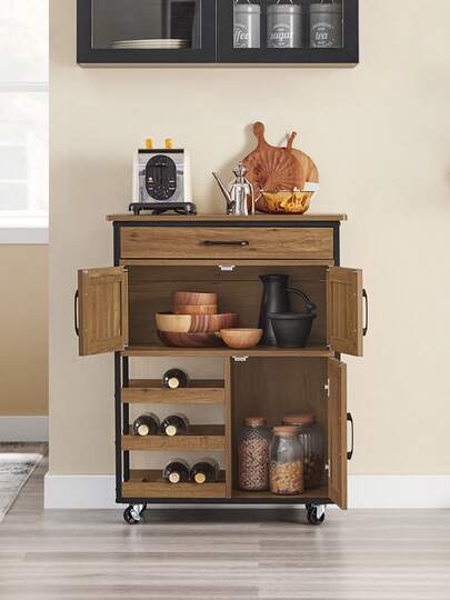 SoBuy FKW45-HG, Kitchen Storage Trolley Serving Trolley Kitchen Storage Cabinet With Stainless Steel Worktop