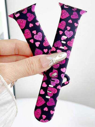 1pc Women's Love Printed Soft Silicone Strap Compatible With Apple Watch Band 38mm 40mm 41mm 42mm 44mm 45mm 49mm (S10 42 )Mm (S10 46)Mm , Pink Soft And Comfortable Replaceable Sports Band Compatible With Iwatch Series 11 Ultra 3 SE3 Ultra 2 S10 SE2 9 8 7 SE 6 5 4 3 2 1Christmas, Mother's Day, Valentine's Day Gift.