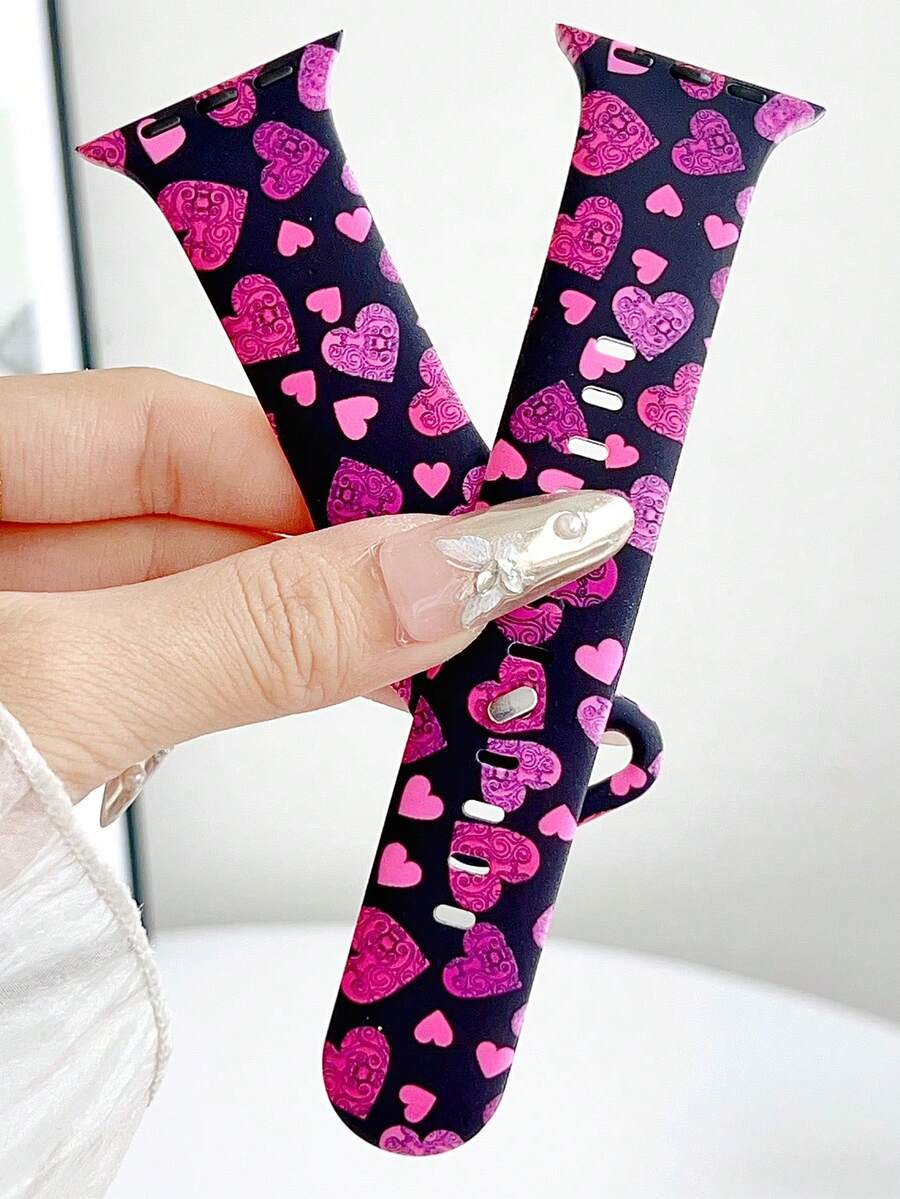 1pc Women's Love Printed Soft Silicone Strap Compatible With Apple Watch Band 38mm 40mm 41mm 42mm 44mm 45mm 49mm (S10 42 )Mm (S10 46)Mm , Pink Soft And Comfortable Replaceable Sports Band Compatible With Iwatch Series 11 Ultra 3 SE3 Ultra 2 S10 SE2 9 8 7 SE 6 5 4 3 2 1Christmas, Mother's Day, Valentine's Day Gift.