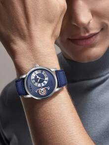 TOMI 礼品套装：男士旋转齿轮石英表，带可更换表带，礼盒装，适合日常生活、返校、万圣节、节日 - 藍色 - 查看 8