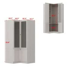 FUFU&GAGA Corner Wardrobe Armoire With Frosted Glass Doors, L-Shaped Closet Cabinet With Shelves And Hanging Rail For Bedroom - 暖白色 - 查看 3