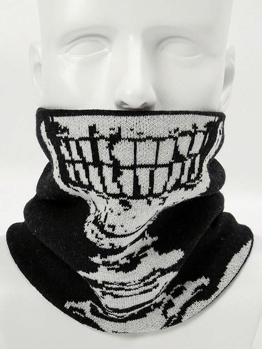 1pc Y2K Skeleton Print Fleece Neck Warmer, Casual Cold-Proof Unisex Scarf, Suitable For Daily Wear, Autumn/Winter