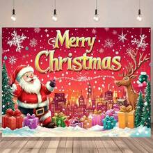 1 قطعة لافتة ديكور خلفية سانتا كلوز وأيل الرنة للاحتفالات الداخلية والخارجية، أعياد الميلاد، احتفالات الذكرى السنوية مع ديكورات جدارية احتفالية بالكريسماس، سهلة الاستخدام، لا تحتاج كهرباء، ديكورات عيد الميلاد - متعدد الألوان - مشاهدة 1