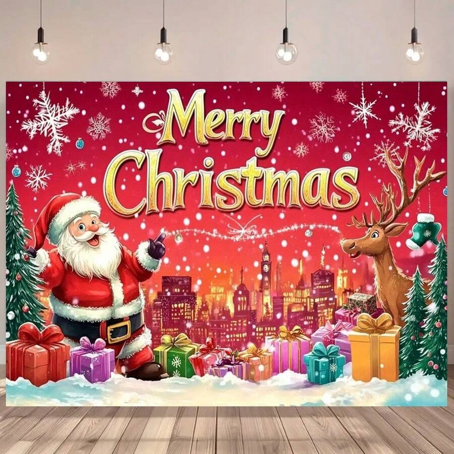 1 قطعة لافتة ديكور خلفية سانتا كلوز وأيل الرنة للاحتفالات الداخلية والخارجية، أعياد الميلاد، احتفالات الذكرى السنوية مع ديكورات جدارية احتفالية بالكريسماس، سهلة الاستخدام، لا تحتاج كهرباء، ديكورات عيد الميلاد - متعدد الألوان - مشاهدة 1