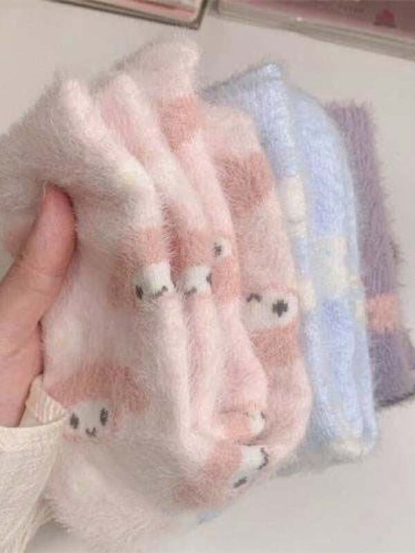 Sanrio 3 Pairs Cute Kuromi Plush Socks For Women, Thermal Lined, Warm Ankle Socks For Home, Suitable For Autumn/Winter