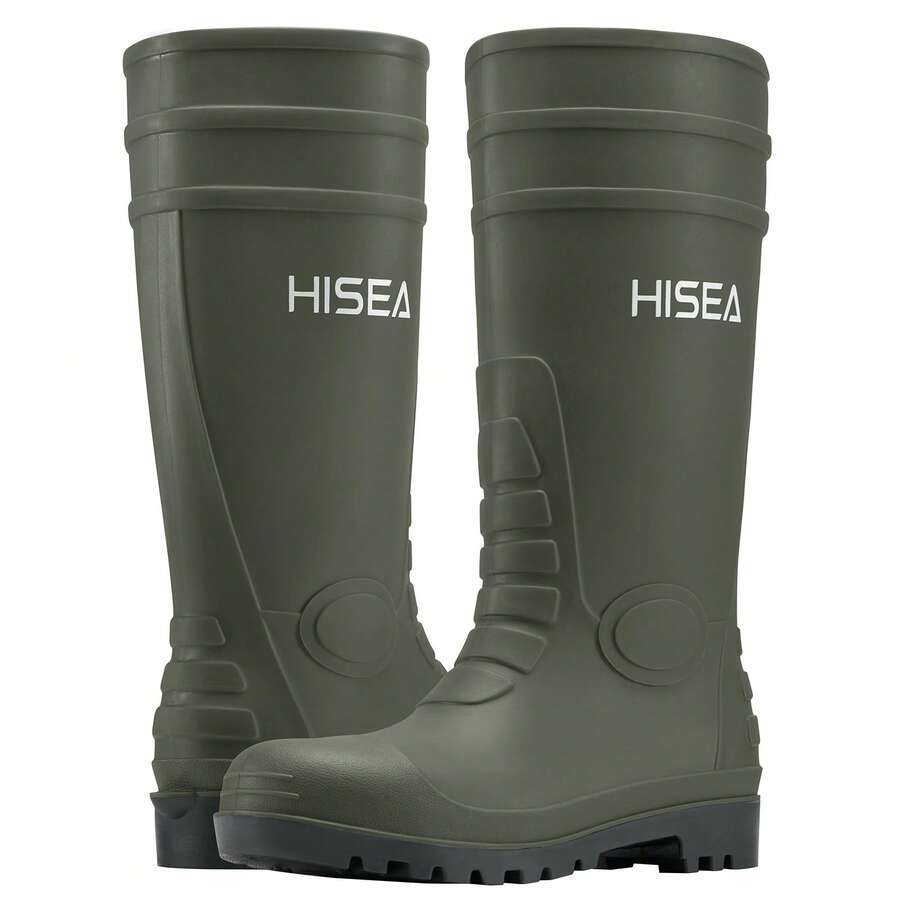 HISEA Men's Rain Boots PVC Rubber Boots, Waterproof Garden Fishing Outdoor Work Boots, Durable Slip Resistant Knee Boots For Agriculture And Industrial Working - 橄欖綠 - 查看 1