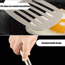1 pieza Espátula para pescado de acero inoxidable, raspador de metal flexible, mango extra largo de acero inoxidable, ideal para voltear huevos, hamburguesas y hornear, volteador ranurado de cocina ligero y duradero para cocinar y asar a la parrilla