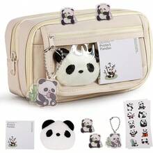 Estuche para Lápices de Gran Capacidad, Estuche para Lápices con Múltiples Ranuras,Lapiceras Organizadoras de Lona Organizador de Papelería para Escolar Oficina Trabajo (Blanco-Accesorios) - Blanco-Accesorios - Ver 8