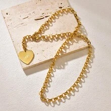 1 件全新条纹心形十字架吊坠粗链不锈钢可调节项链，适合女士，时尚百搭 - 項鍊 - 查看 6