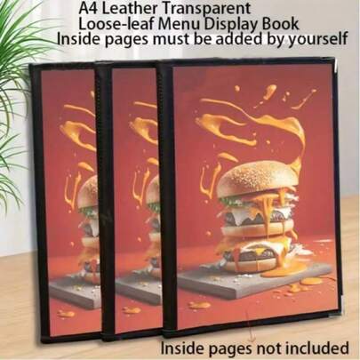 1 Pc A4 Leather Transparent Refillable Menu Display Book, Clear PVC Refillable Recipe Binder, Restaurant Menu Holder, Cash Register Folder For Restaurants, Dining Menu Organizer, Kitchen Storage Solution, And Kitchen Accessory.
