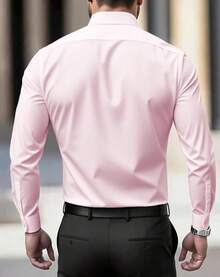 Men's Wrinkle Dress Shirts Formal Long Sleeve Button Down Wedding Business, Style - Pink - View 2