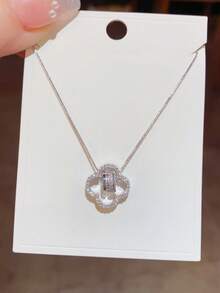 1pc Fashionable Elegant Bestselling Necklace, Delicate Micro-Inlaid Zirconia Four-Leaf Flower Necklace, Unique Luxury Clavicle Chain For Women - Four-leaf Slender Waist Necklace - View 3