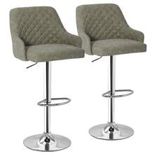 VECELO Set Of 4 PU Leather Bar Stools With Arms & Footrest - 22.1"-30.3" Adjustable Swivel Stools, 330lb Heavy Duty Kitchen Island Stools - Diamond check - 查看 15