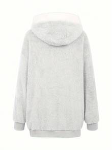 Plus Size Casual Zip-Up Hooded Jacket, Winter - White - View 2