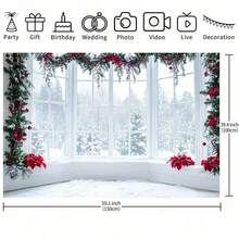 1 pièce Toile de fond de Noël Wonderland d'hiver - Fenêtres enneigées avec poinsettia rouge, décoration de fête intérieure et extérieure, bannières pour studios photo d'anniversaire et de mariage, décoration de fête, design de paysage enneigé, matériel, convient pour les célébrations de Noël. Taille, toile de fond de fête multifonctionnelle pour Noël d'hiver, décoration intérieure et extérieure, studio de photographie, décoration de jardin, décoration de fête et cabines téléphoniques. - Multicolore - Voir 7