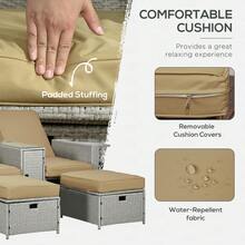 Outsunny 5PC PE Rattan Sun Lounger, Outdoor Wicker 5-Level Adjustable Recliner Sofa Bed With Storage Side Table And Footstools, For Patio, Garden, Poolside, Beige - Beige - View 4