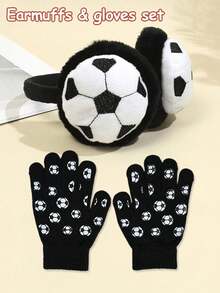 冬季运动主题亚克力耳套和手套套装，针织编织耳罩，适合户外活动，男女通用寒冷天气装备 - 耳罩+手套 - 查看 9