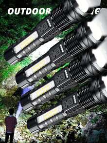 1/2/4pcs Outdoor Portable Multifunctional Flashlight With 8 LED Side Emergency Light, 1200mAh Rechargeable Battery, High Strength Material, 3 Brightness Modes, Zoom Function, Real-Time Battery Display, Suitable For Outdoor, Home, Camping, Cycling, Fishing, Car, Emergency Lighting - Essential Gift For Christmas, Halloween, Festivals - Upgraded Version-flashlight - View 15