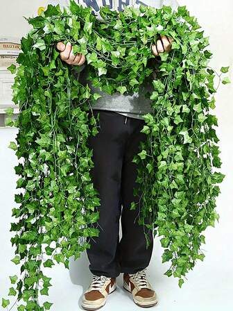 1/6/12/24pcs 6.9ft Ivy Garland Strands Artificial Fake Ivy Leaves Greenery Leaves Hanging Vines Plant Leaves Garland Home Garden Poison Ivy Costume,Artificial Plants,Rose, Decorative Rose, Decorative Style,Party And Holiday Decorations,Fall Decoration,Christmas Decoration,Bedroom Accessories Decorations