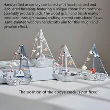 1pc /Wooden Ocean-Style Shell Crack Boat Ornaments, Creative Sailboat Model, Handicraft Decorative Desktop Decor - Multicolor - View 3