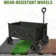 Foldable Beach Wagon Cart Heavy Duty Portable Beach Trolley Utility Collapsible Wagon With Big AllTerrain 10cm Beach Wheels And Adjustable Handle Folding Travel Cart Load Capacity 200kg Black - 坦克黑 - 查看 5