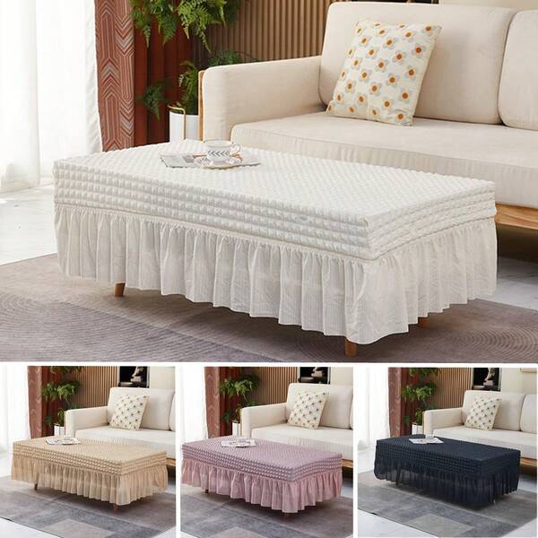 1 pieza Cubierta de mesa de té de unicolor con falda, funda elástica antideslizante para asiento de comedor, cubierta para mesa de té, cubierta para mesa de comedor, paquete completo