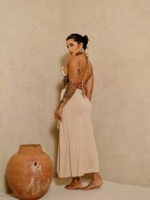 Essenza 3-Piece Bikini Set With Beach Cover-Up – European Style Bow Bikini Set With Ruffle Cover-Up | Resort Fashion - 榛果奶油 - 查看 3