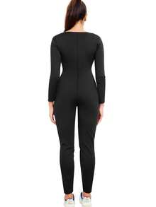 1 pieza Nuevo mono de sauna de 4 en 1 para dar forma en 2025, conjunto exclusivo de yoga para pérdida de peso de mujer: mono de una sola pieza de unicolor minimalista de cintura alta con manga larga para dar forma, pantalones ajustados de 7/8 para levantar, combinado con top de entrenamiento para quemar grasa abdominal, escultura integral de la curva en S. La fusión perfecta entre fitness atlético y moda, ¡lo que le permite emanar confianza y un encanto radiante en cada entrenamiento empapado de sudor! Moldeado extremo, ¡quema de grasa!