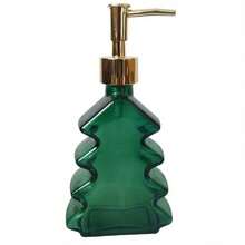 1pc Green Christmas Tree Soap Bottle, Cosmetic Packaging Jar, Skin Care Glass Bottle, Triangle Shape, Durable Glass Liquid Pump Container, Perfect For Christmas Decoration, Bathroom & Kitchen Use. - Green - View 6