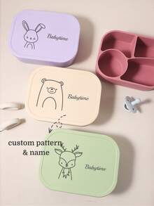 1340ml 1pc Custom Name & Pattern Silicone Kids Lunch Box,4-Compartment Bento, Leakproof (Personalized Gift For School) - Multicolor - View 1