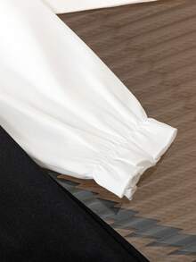 Young Girl Casual 2 In 1 Colorblock Bow Striped Long Sleeve Button Ruffle Collar A-Line Hem Dress, Suitable For Daily, Home, Outdoor, Sports, Spring/Autumn - Black and White - View 6