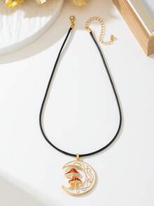 1pc Elegant Minimalist White Metal Moon Pendant Necklace, Versatile & Suitable For Women To Wear On Holidays - White - View 3