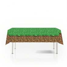 1pc Pixel Dirt Grass Tablecloth, Disposable Rectangular Tablecloth, Party Decor Waterproof Oilproof Table Cover, Green Lawn Miners Tablecloth - Multicolor - View 8
